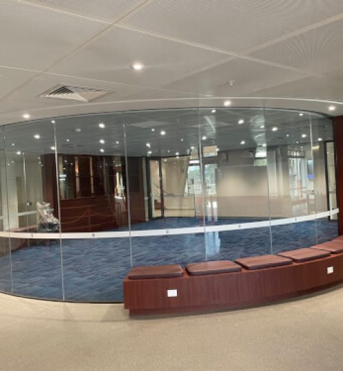 Centenary Building Level 3 Curved Learning Space Glass Wall.